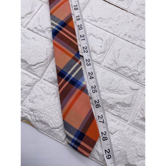 Skinny Tie Madness Mens Plaid Necktie Officer Orange Slim Fit Cotton Tie SKM2128 - Picture 5 of 12